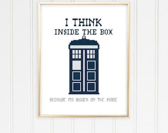 Dr Who cross stitch pattern doctor who craft police box dr who dr who quote pattern i think inside the box modern cross stitch #12-001