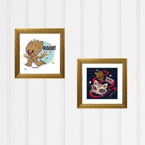 Set of 2 Baby Groot cross stitch pattern Rocket raccoon cross stitch  awesome mix vol 1