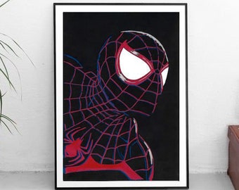 Spider-Man Miles Morales Graphic Art Print - MARVE HEROS - Wall Art - Kids Room - Christmas Gifts - Home - Spider Verse Decor - Movie Poster