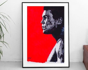 MUHAMMAD ALI Impresión de retratos/ Cassius Clay /Art /Boxing /pintado a mano dibujado /Poster /Sport Legend /The Greatest /Sports /Minimalist Art