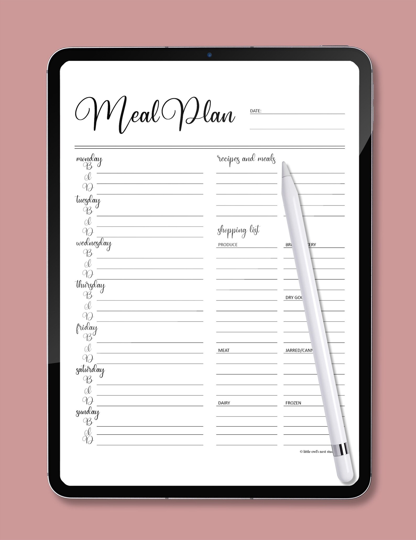 Printable Meal Planner Template Outlining Breakfast, Lunch, and Dinner ...