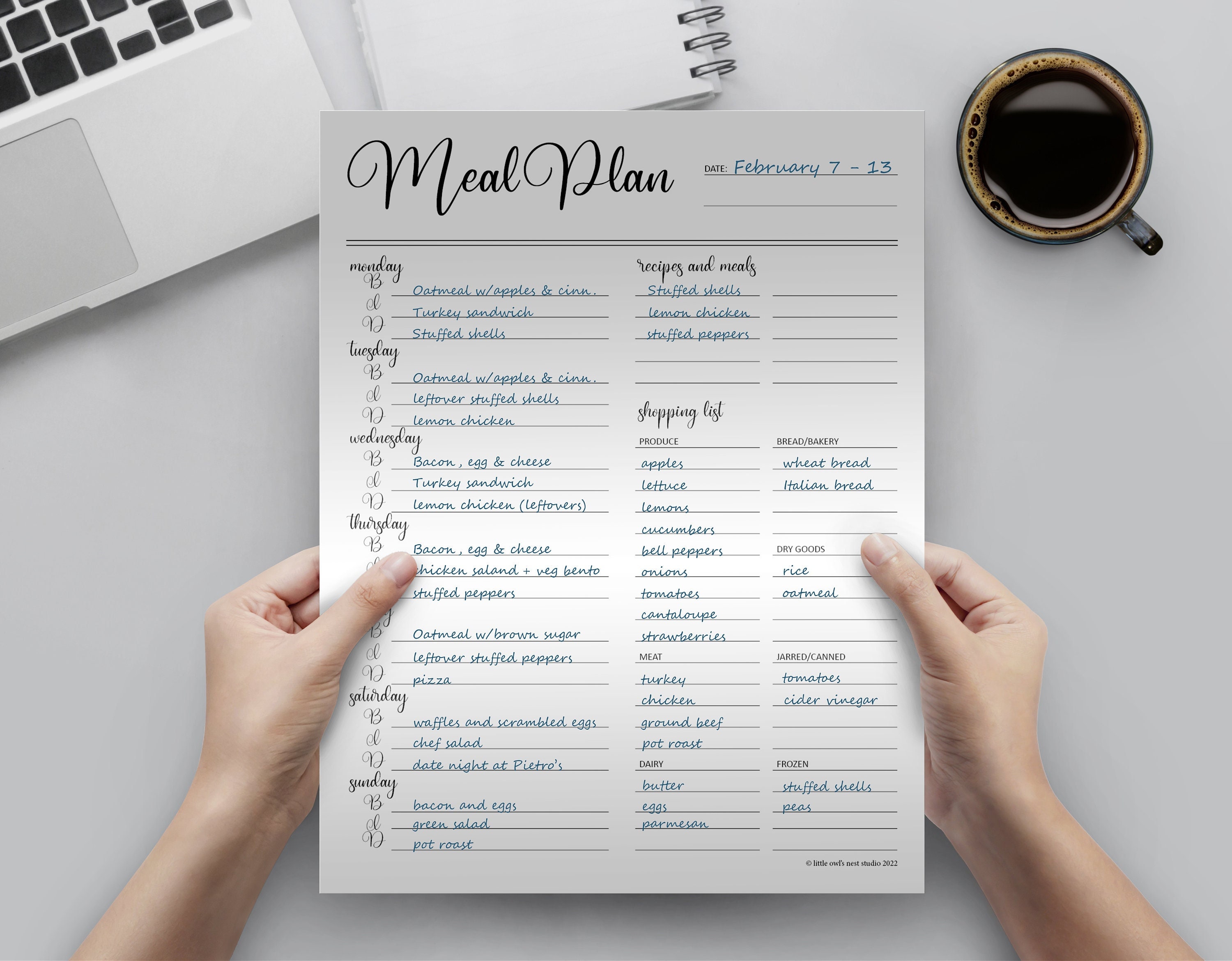 Printable Meal Planner Template Outlining Breakfast, Lunch, and Dinner ...