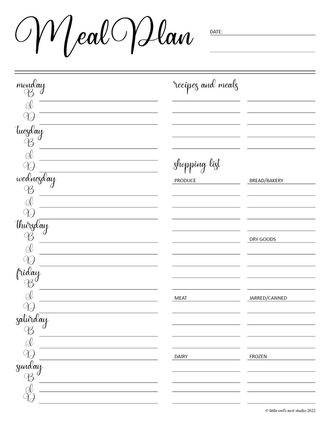 Printable Meal Planner Template Outlining Breakfast Lunch and Dinner Printable Meal Planner Template Outlining Breakfast Lunch and Dinner