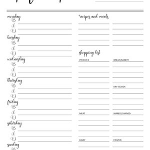 Printable Meal Planner Template Outlining Breakfast, Lunch, and Dinner ...