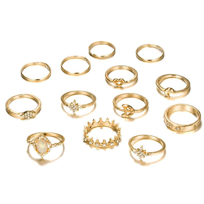 Golden Bagel Good Luck Bohmian Gold 12 PC Fashion Ring Set | Etsy