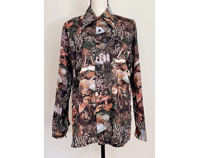 Vintage 1970s | Deadstock Mushroom Photo Print Buttondown Shirt