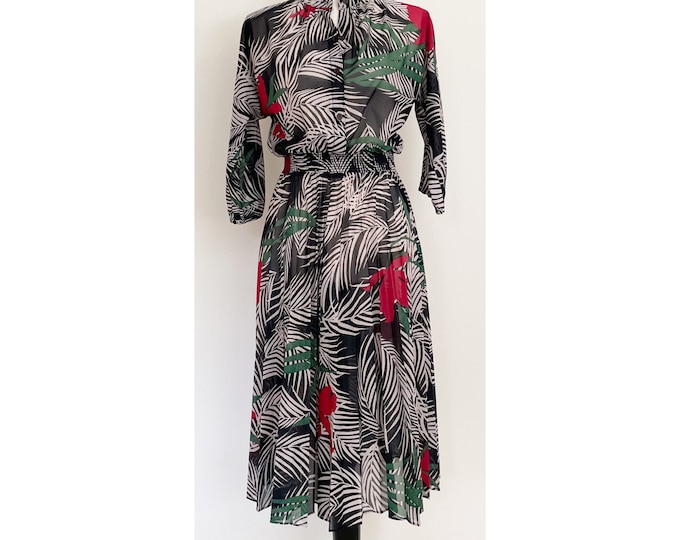 Vintage 1980s | Tropical Print Shirt Dress