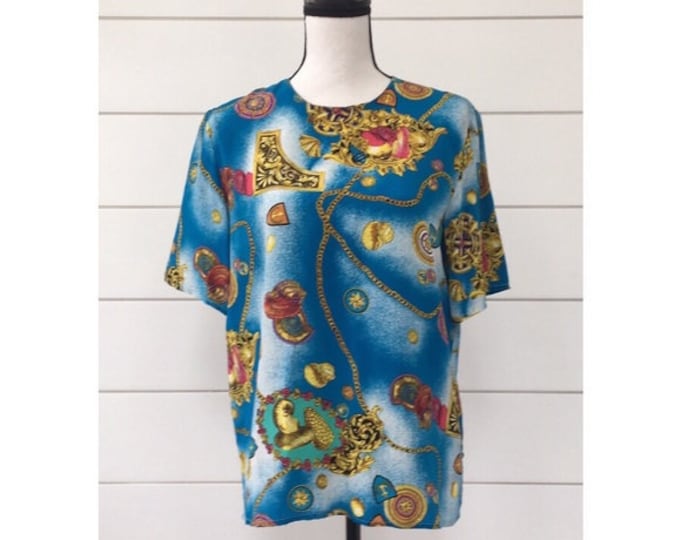 Vintage 1980s | Baroque Print Silk Blouse