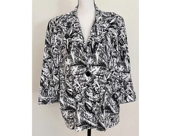 Vintage 1980s | Black and White Abstract Blazer Jacket