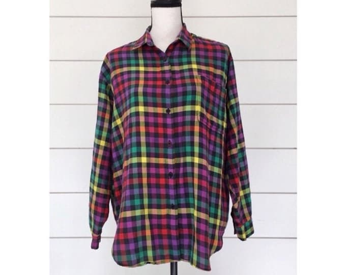 Vintage 1990s | Colorful Grunge Checked Button Up Shirt
