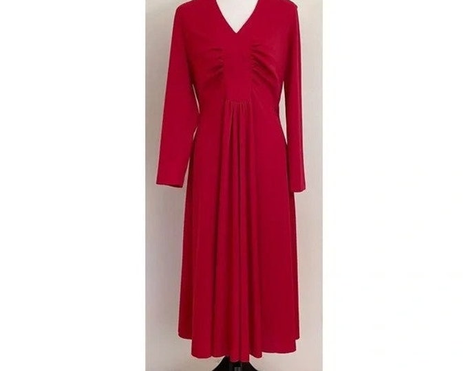Vintage 1970s | Red Long Sleeve Midi Dress