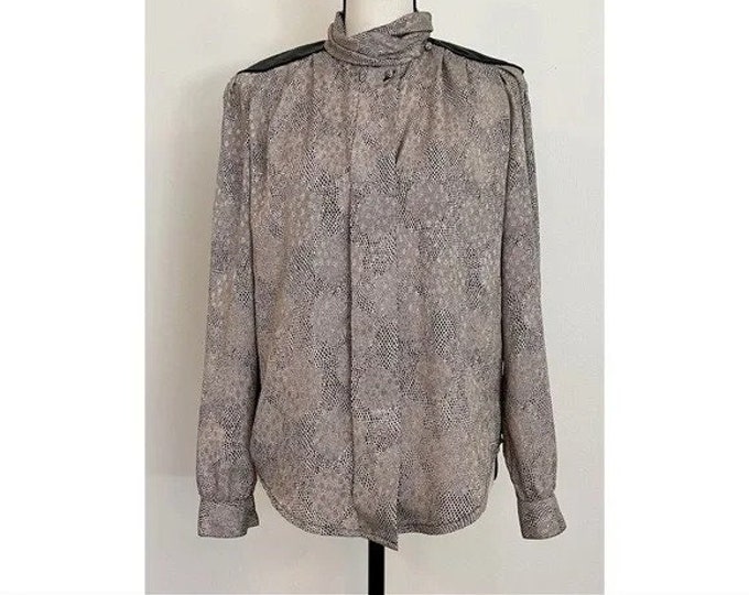Vintage 1980s | Cheetah Print Blouse With Faux Leather Shoulder Details