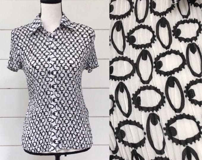 Vintage 1990s | Novelty Eye Print Button-Up Collared Blouse