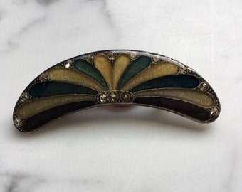 Vintage 1980s | Pierre Bex Art Deco Enamel & Rhinestone Brooch