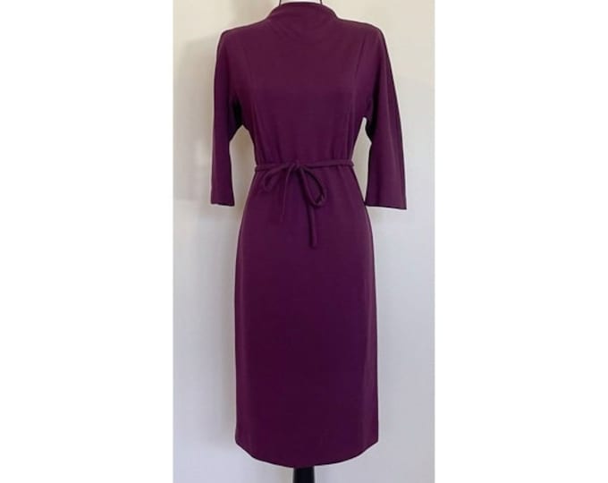 Vintage 1960s | Plum Sheath Column Mock Neck Wiggle Room Dress