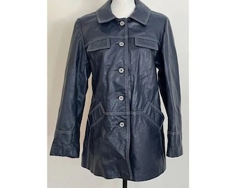 Vintage 1970er jahre | Dunkelblaue Lederjacke
