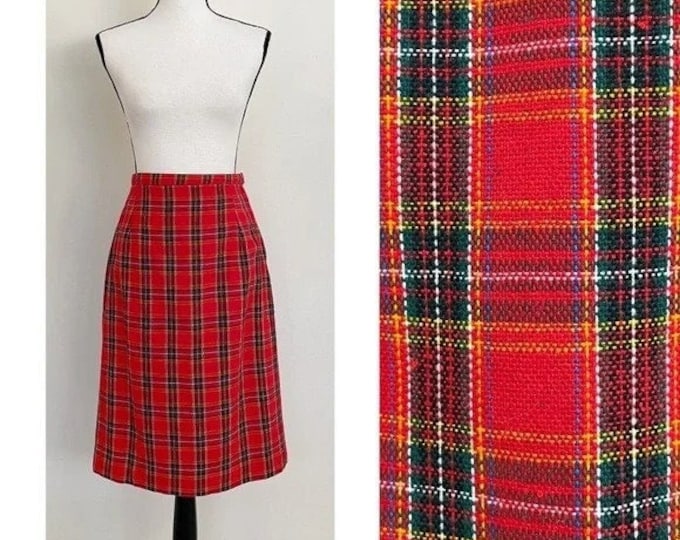 Vintage 1970s | Tartan Plaid Pencil Skirt