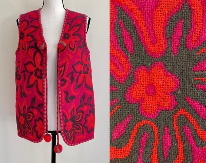 Vintage 1970s | Spanish Wool Floral Open Vest
