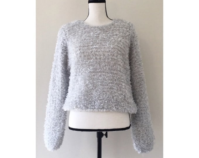 Vintage 1990s | Silver-Gray Fuzzy Pullover Eyelash Sweater