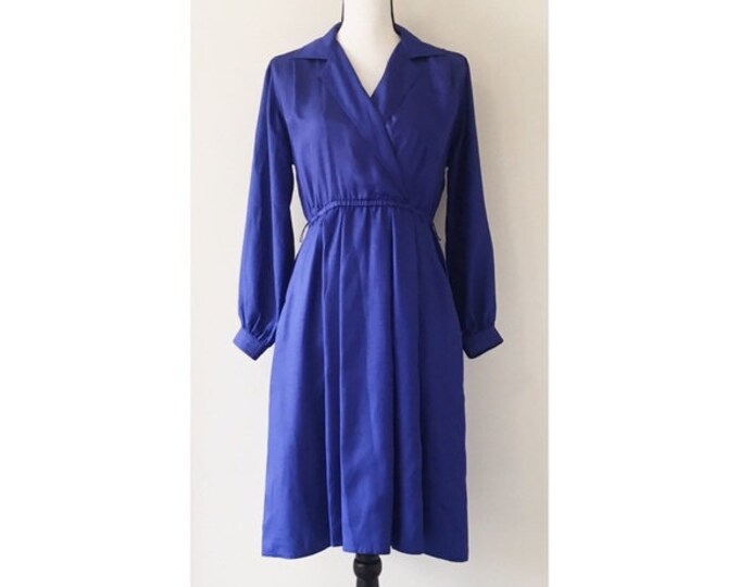 Vintage 1980s | Faux Wrap Shirt Dress in Purple-Blue