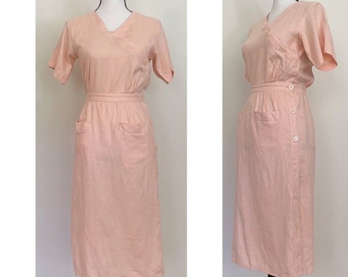 Vintage 1980s | Linen Button Wrap Dress