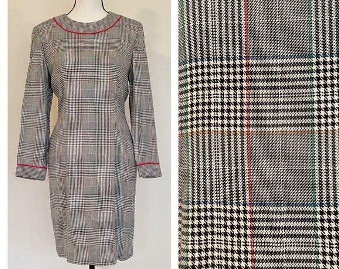 Vintage 1980s | Plaid Houndstooth Dress