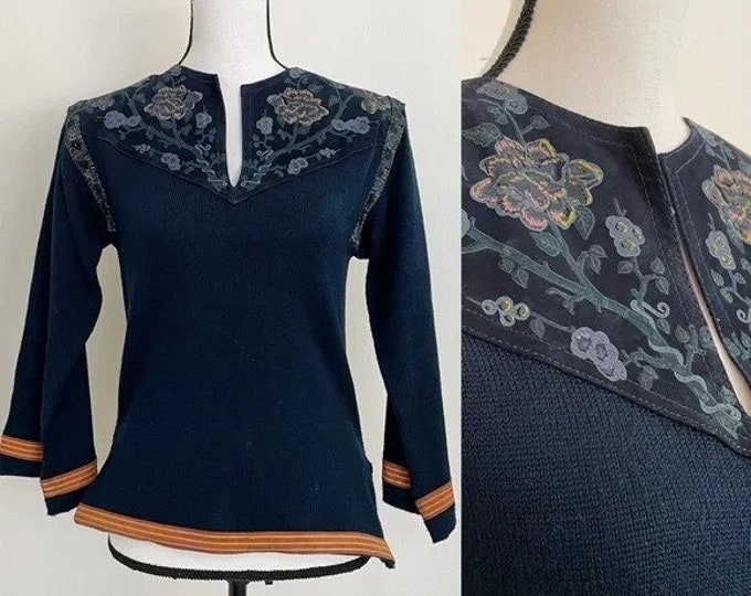Vintage 1970s | Hand-painted Suede and Knit Sweater