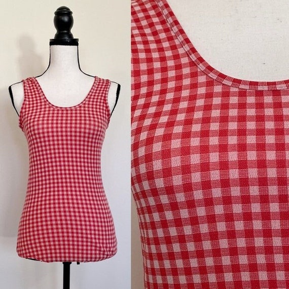 Vintage 1960s | Gingham Scoop Neck Bodysuit - image 1