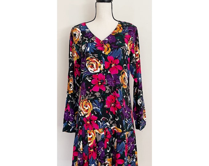 Vintage 1990s | Floral Drop Waist Dress