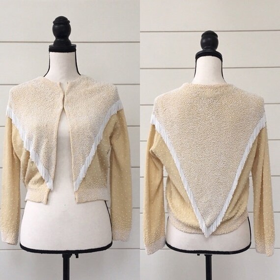 Vintage 1950s | Beaded Wool Cardigan