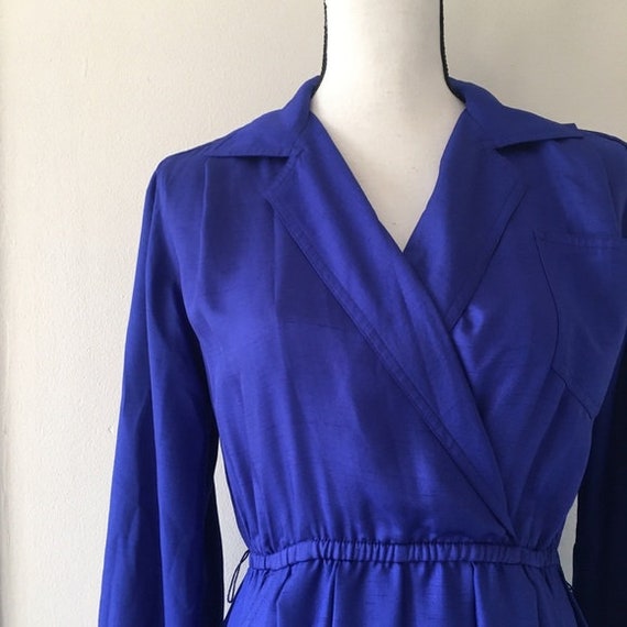 Vintage 1980s | Faux Wrap Shirt Dress in Purple-B… - image 2