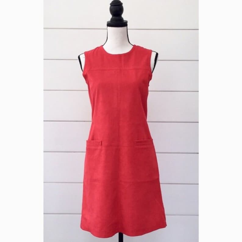 Vintage 1990s Anna Sui Red Suede Jumper Dress image 1