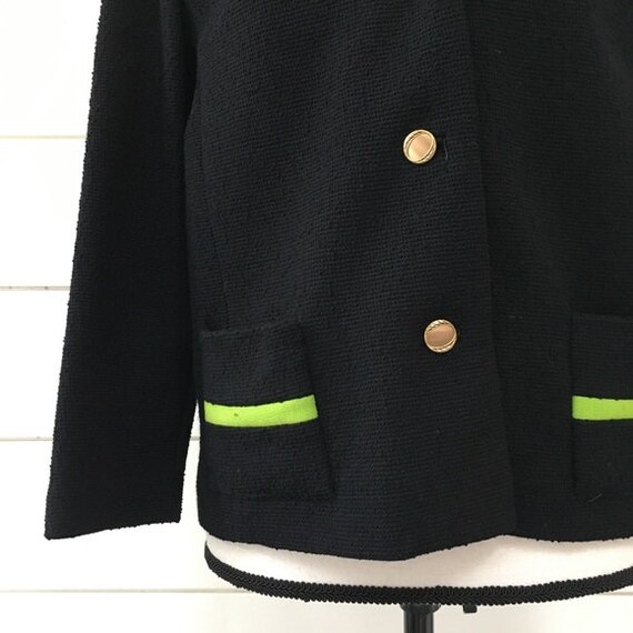 Vintage 1960s | Black & Neon Green Knit Blazer - image 2