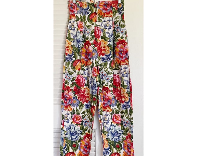 Vintage 1990s | Floral Cotton High-Waisted Trouser