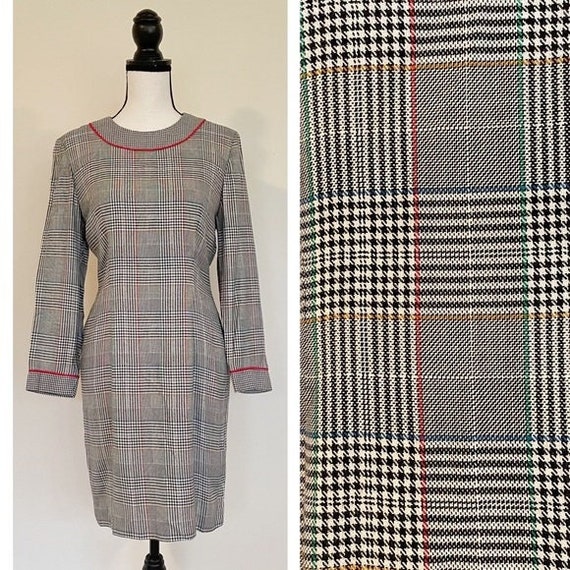 Vintage 1980s | Plaid Houndstooth Dress - image 1