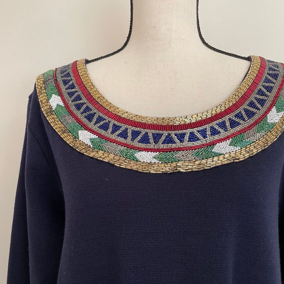 Vintage 1980s | Wool Beaded Midi Dress - image 3