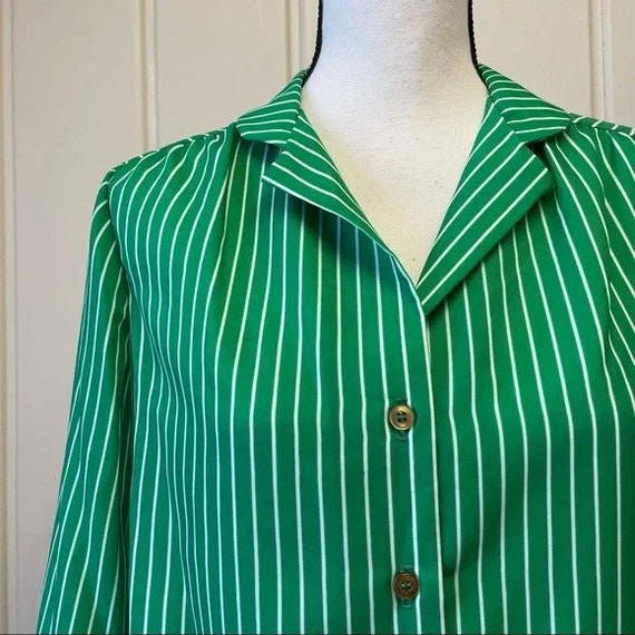 Vintage 1970s | Kelly Green Striped Button Down B… - image 3