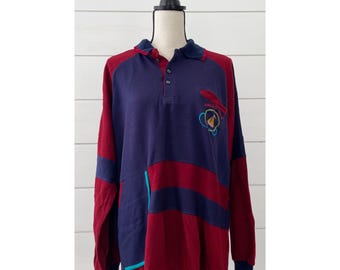 Vintage 90s Ll Bean Blue Stripe Rugby Long Sleeve Pullover Top