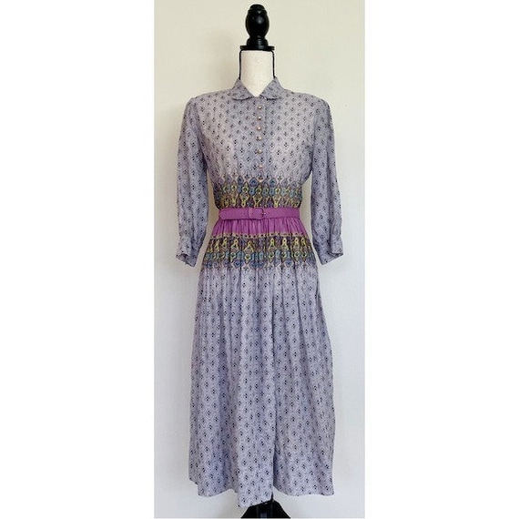 Vintage 1950s | Patterned Blouson Shirt Dress - image 2