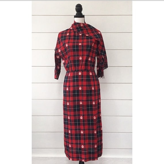 Vintage 1950s | Plaid Holiday Midi Column Dress