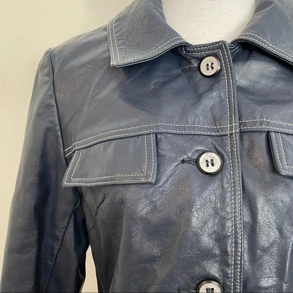 Vintage 1970s | Navy Blue Leather Jacket - image 2