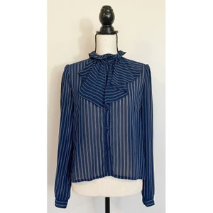 Vintage 1980s | Ruffle Ascot Striped Blouse