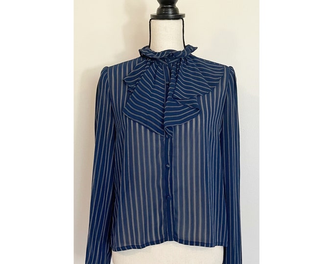 Vintage 1980s | Ruffle Ascot Striped Blouse