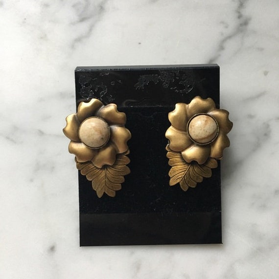 Vintage | Bronze Oversized Flower Earrings - image 1