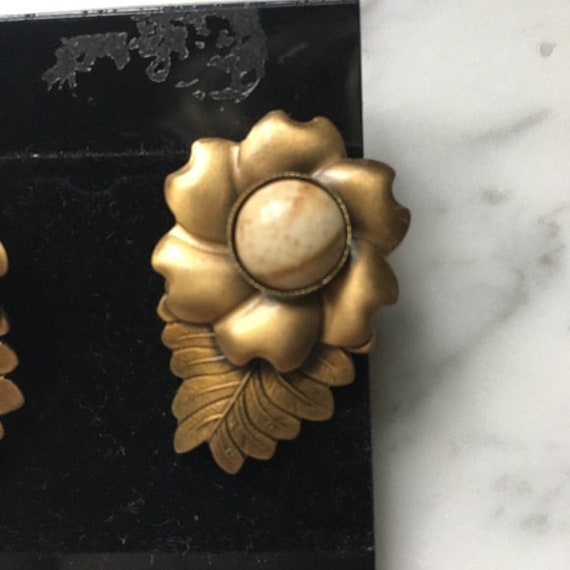 Vintage | Bronze Oversized Flower Earrings - image 2