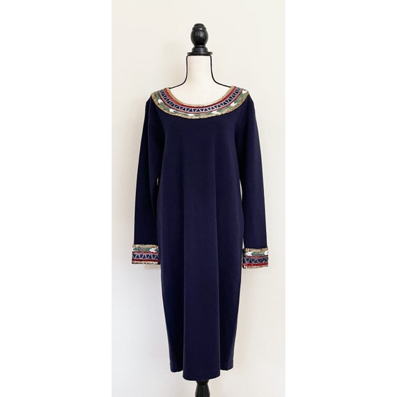 Vintage 1980s | Wool Beaded Midi Dress - image 2
