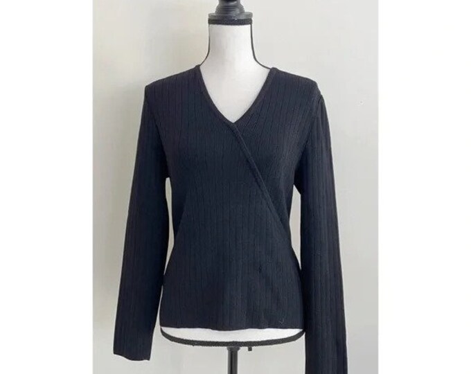 Vintage 1980s | St. John Knits Faux Wrap V-Neck Ribbed Sweater