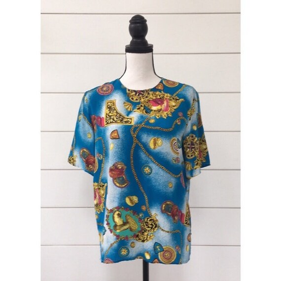 Vintage 1980s | Baroque Print Silk Blouse