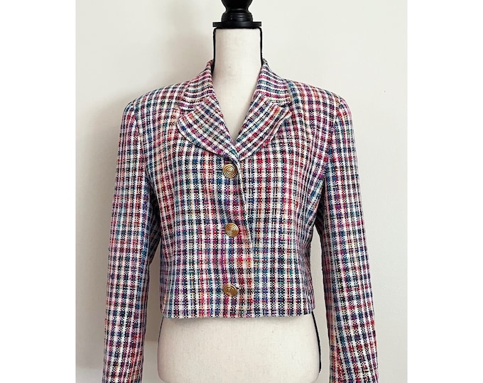 Vintage 1990s | Multicolor Silk Tweed Cropped Barbiecore Blazer