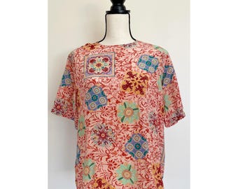 Blusa vintage de los años 90 / Blusa de seda estampada